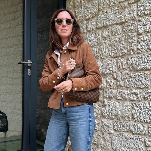 Damen Kunstlederjacke mit goldenen Knöpfen und modernem Schnitt R&B