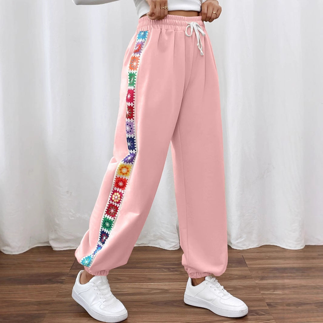 Damen Freizeit-Hose mit buntem Blumenmuster und elastischem Bund R&B