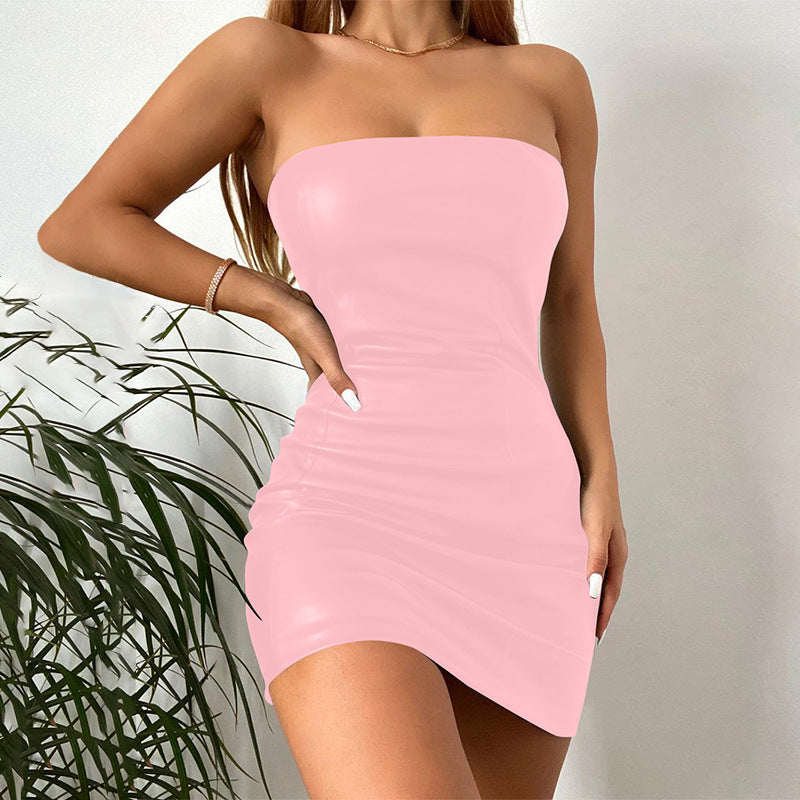Damen Schickes Leder-Minikleid mit verstellbaren Trägern R&B
