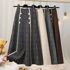 Damen Midi-Rock mit Knopfdetails und klassischem Karomuster