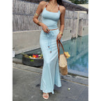 Damen Sommerliches Maxikleid mit Spaghettiträgern und taillierter Silhouette R&B