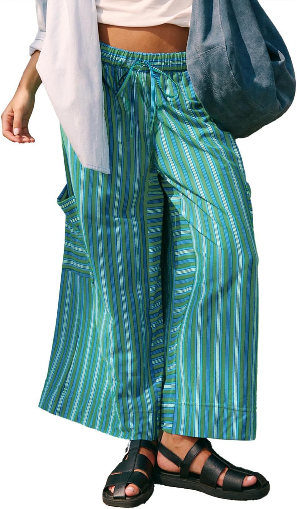 Damen gestreifte Weitbein-Hosen R&B