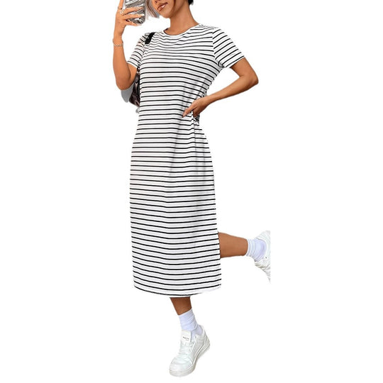 Damen Streifen-Maxikleid aus weichem Jersey R&B