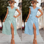 Damen Wickelkleid mit Rüschendetails und seitlichem Bindegürtel R&B