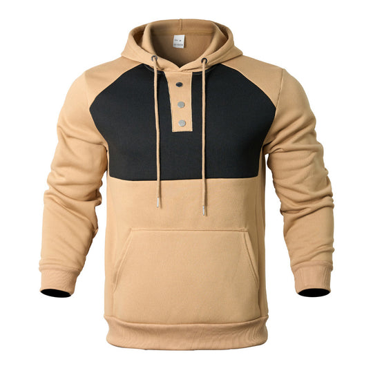Herren Kapuzensweater mit modernem Henley-Ausschnitt und kontrastierenden Ärmeln R&B