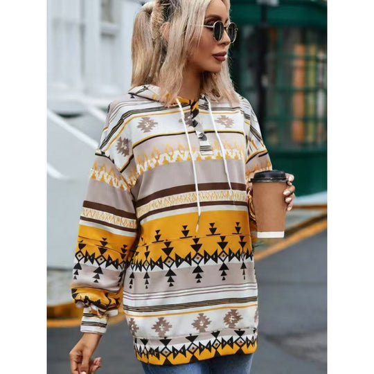 Damen Relaxed Fit Bohemian Grafik Hoodie R&B