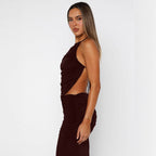 Damen Elegantes Maxikleid mit asymmetrischem Halterhals und ausgefallenem Schlitz R&B