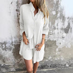 Damen lange Bluse mit durchgehender Knopfleiste und lässigem Schnitt