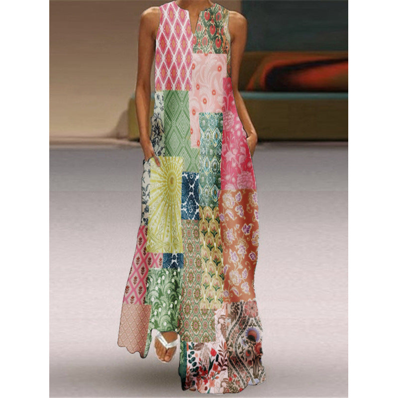 Damen Maxikleid mit elegantem floralem Design und seitlichen Taschen R&B