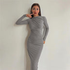Damen figurbetontes Maxikleid mit eleganter Raffung R&B