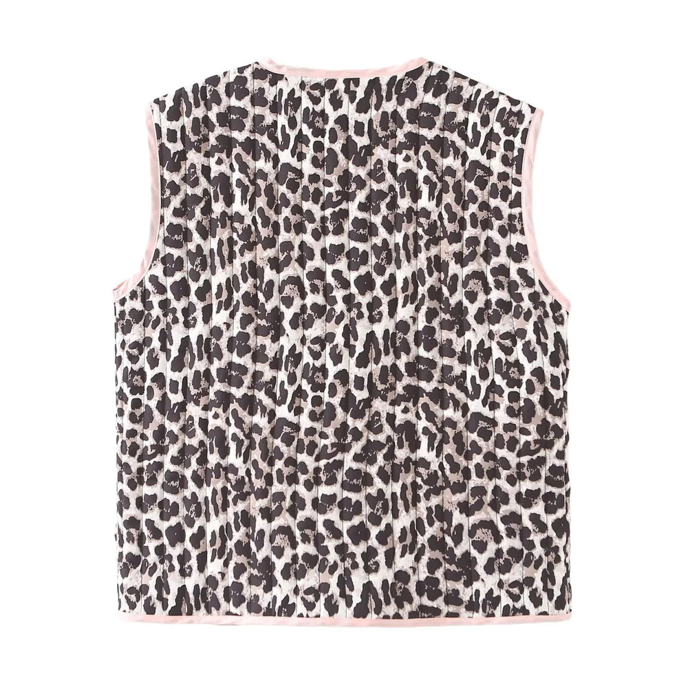 Damen gesteppte Weste mit Leopardenmuster und dekorativem Bindeband R&B