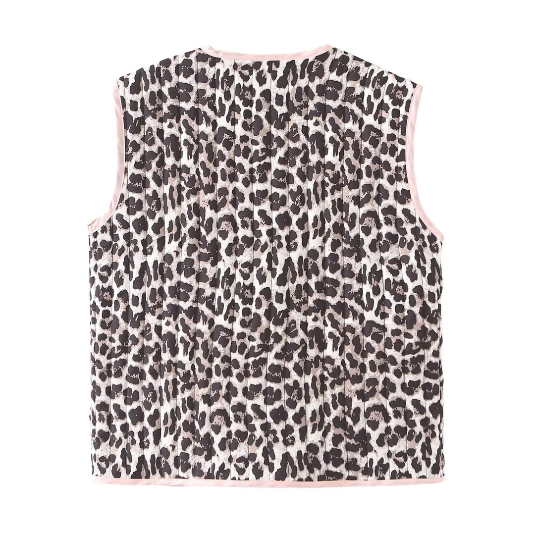 Damen gesteppte Weste mit Leopardenmuster und dekorativem Bindeband R&B