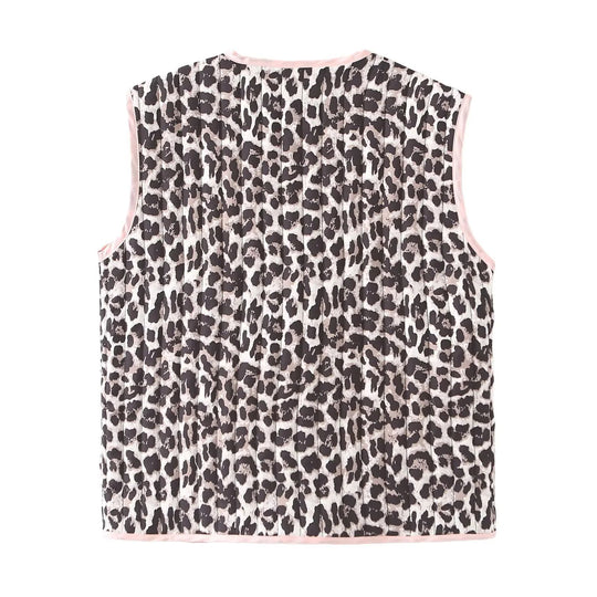 Damen gesteppte Weste mit Leopardenmuster und dekorativem Bindeband R&B