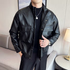 Herren Bikerjacke aus weichem Kunstleder mit praktischen Taschen und Stehkragen