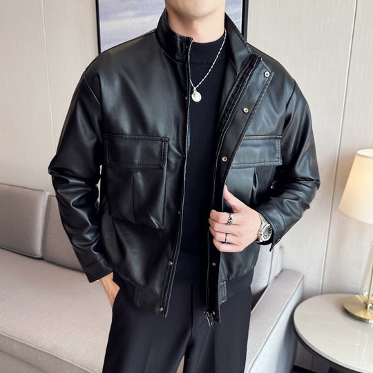 Herren Bikerjacke aus weichem Kunstleder mit praktischen Taschen und Stehkragen R&B