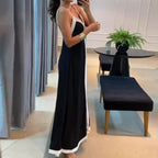 Damen Elegantes Maxikleid mit tiefem V-Ausschnitt und seitlichem Schlitz R&B
