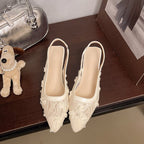 Damen Slingback-Pumps mit zartem Spitzen-Design und dekorativer Blumenapplikation R&B