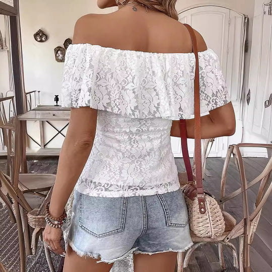 Damen nan Spitzen Carmenbluse mit Volantbesatz R&B