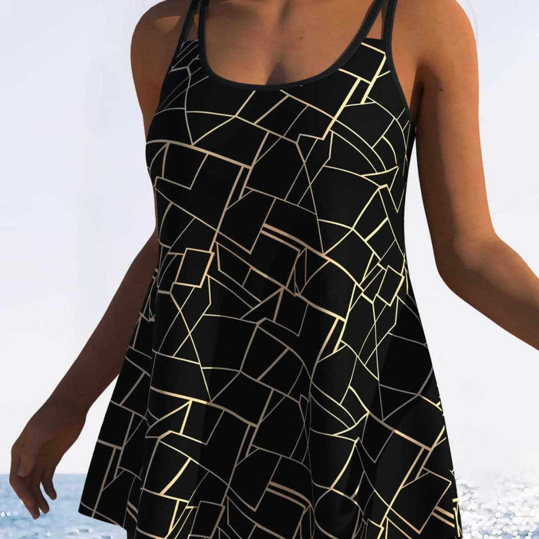 Damen Schwimmdress mit elegantem grafischen Mustermix und schickem Rocksaum R&B