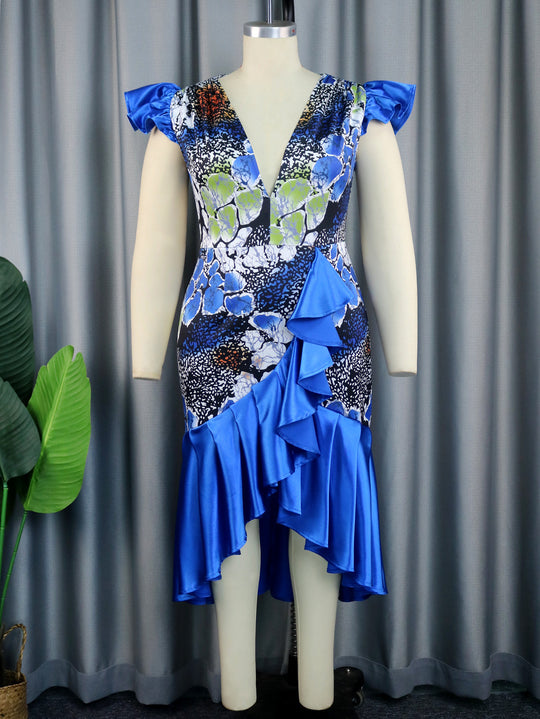 Damen Festliches Kleid mit voluminösem Rüschensaum und tiefem V-Ausschnitt R&B