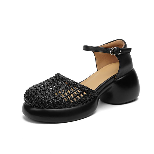 Damen Plateau-Sandaletten mit geflochtenem Design und komfortablem Ankle Strap R&B