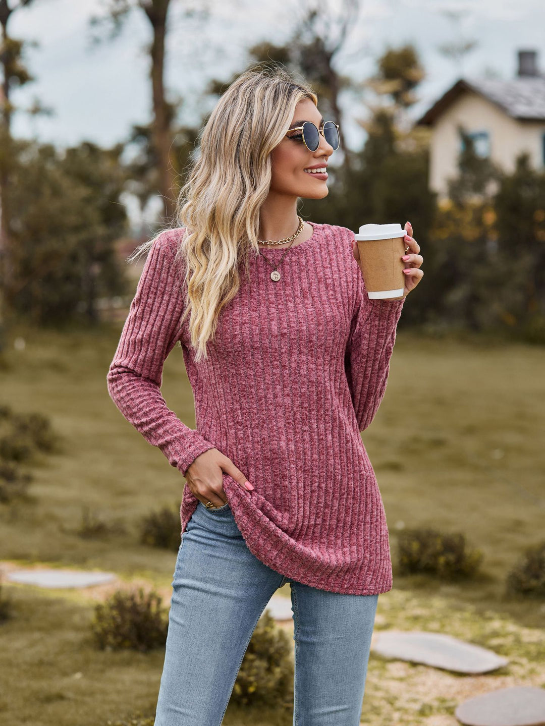 Damen Feinstrickpullover mit geripptem Design und lässigem Schnitt R&B