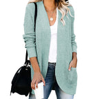 Damen lässige Strickjacke mit offenen Ärmeln und praktischen Taschen R&B
