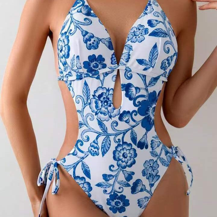 Damen ganzflächiger Bikini mit verspieltem floralen Design R&B