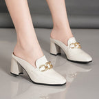 Damen Klassische Mules mit glitzerndem Schnallen-Detail und komfortablem Blockabsatz