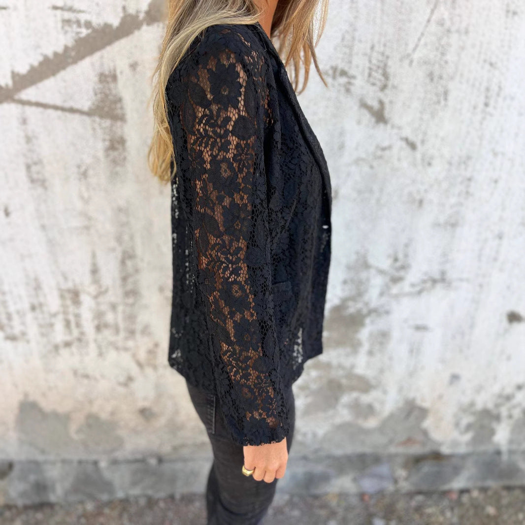 Damen Transparente Spitzenjacke mit elegantem Schnitt R&B