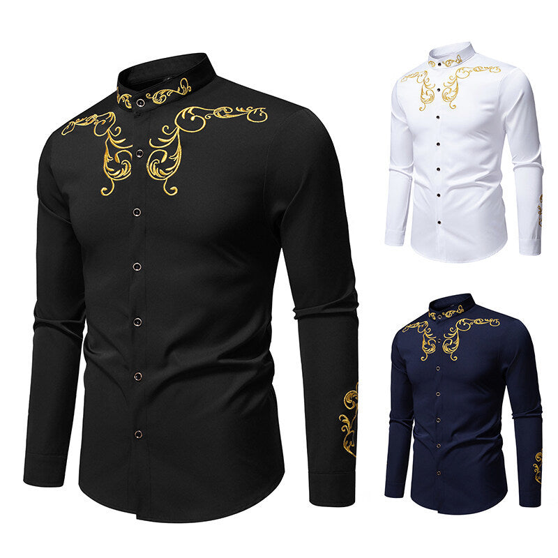 Herren Langarmshirt mit elegantem Stickereidesign R&B