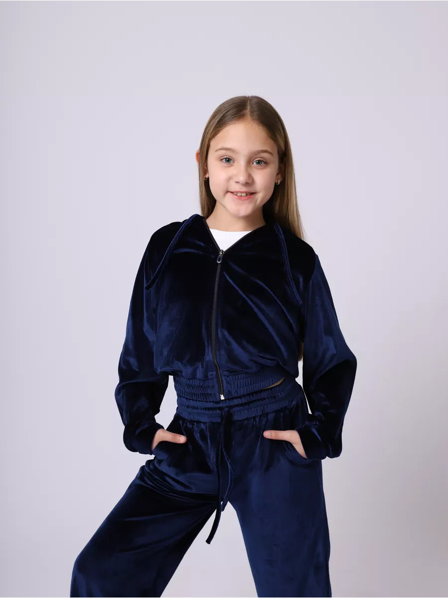 Damen Sportliches Velours-Set mit Kapuze und elastischem Bund R&B