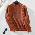 Damen Strickpulli mit auffälligem Zopfmuster und hohem Kragen