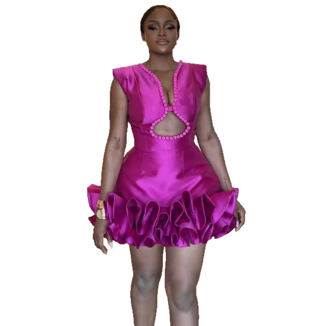 Damen Minikleid mit tiefem Ausschnitt und voluminösen Rüschendetails R&B