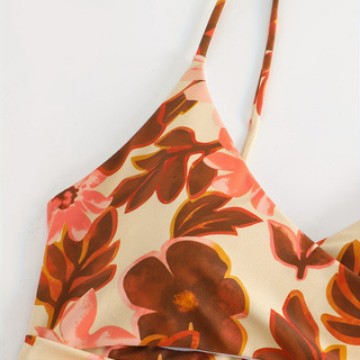 Damen Eleganter Blumenmuster Einteiler Badeanzug R&B