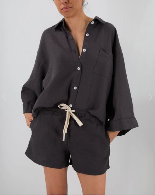 Damen Lässige Leinenbluse mit bequemen Schnitt und praktischen Taschen R&B