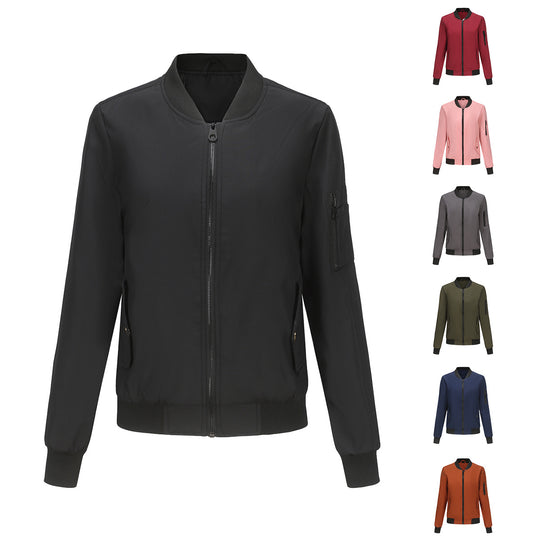Damen modische Bomberjacke mit praktischen Reißverschlusstaschen und sportlichem Kragen R&B