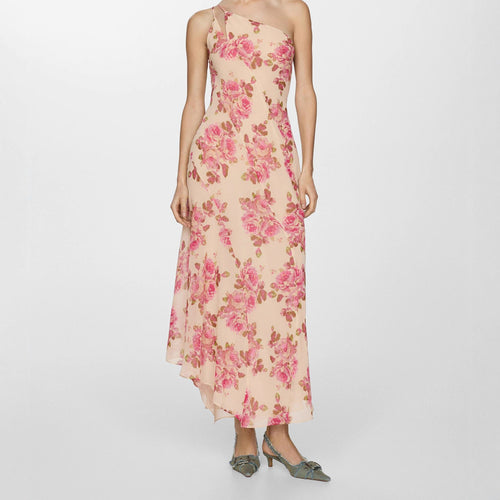 Damen Elegantes asymmetrisches Maxikleid mit floralen Applikationen R&B