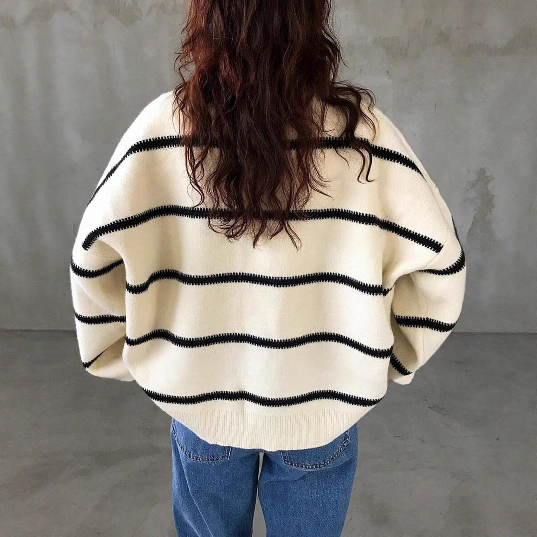 Damen Oversized Strickpullover mit trendigem Streifenmuster und lässiger Passform R&B