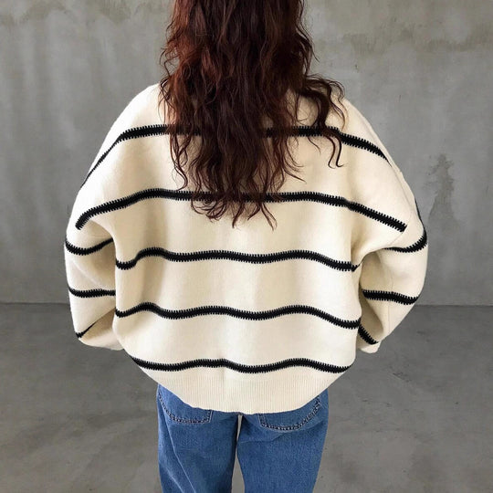 Damen Oversized Strickpullover mit trendigem Streifenmuster und lässiger Passform R&B