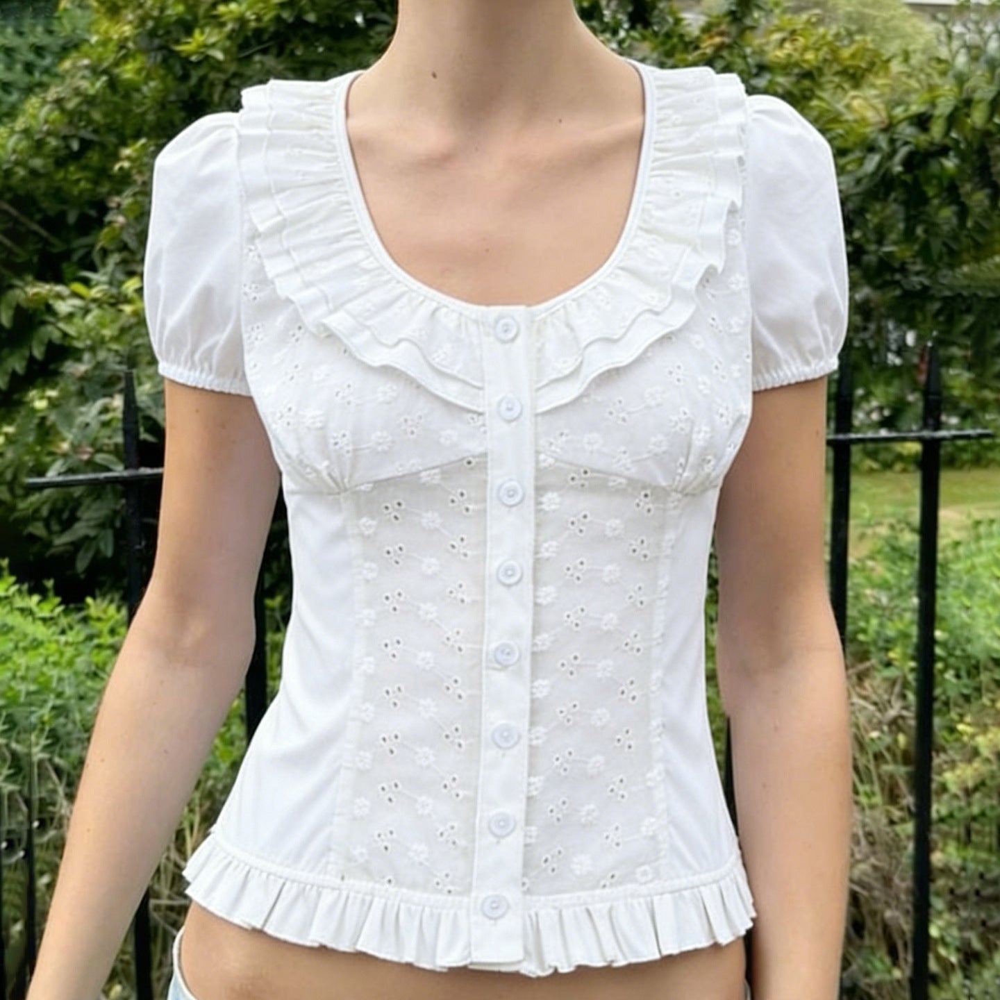 Damen Rüschenshirt mit floralem Design und voluminösen Ärmeln R&B