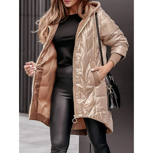 Damen Lässige Steppjacke mit Kapuze und großen Taschen R&B