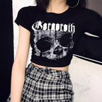 Damen Crop-T-Shirt mit einzigartigem Totenkopf-Design R&B
