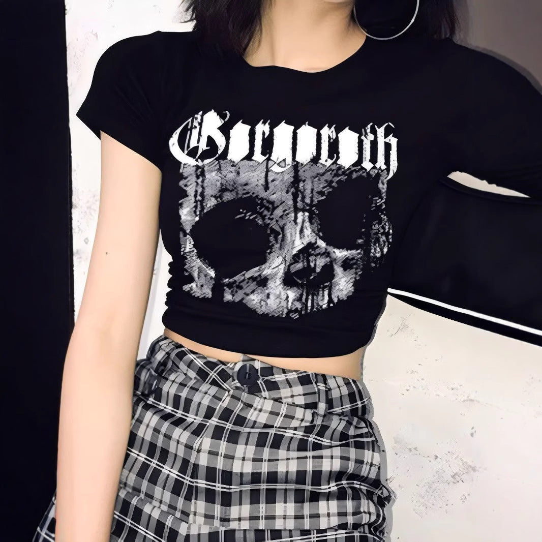 Damen Crop-T-Shirt mit einzigartigem Totenkopf-Design R&B