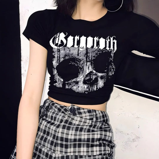 Damen Crop-T-Shirt mit einzigartigem Totenkopf-Design R&B
