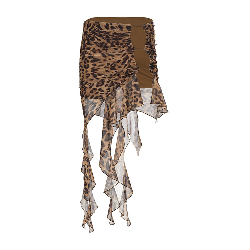 Damen elegante Rüschenshorts im Leopardenmuster R&B