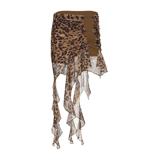 Damen elegante Rüschenshorts im Leopardenmuster R&B
