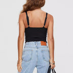 Damen lässiges Spaghetti-Träger Top mit Rüschensaum und Wickeldetail R&B