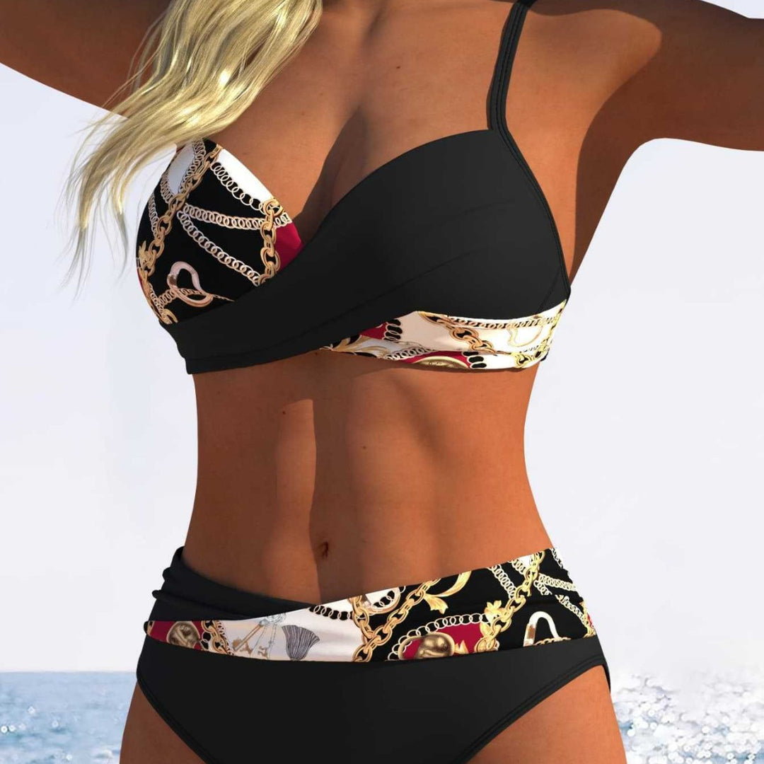 Damen Bikini-Set mit modischer Wickeloptik und schickem Kettenmuster R&B