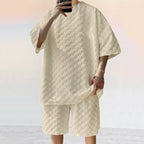 Unisex nan strukturiertes Relief-Set aus wabenartigem Jersey mit übergroßem Shirt und knielangen Shorts R&B
